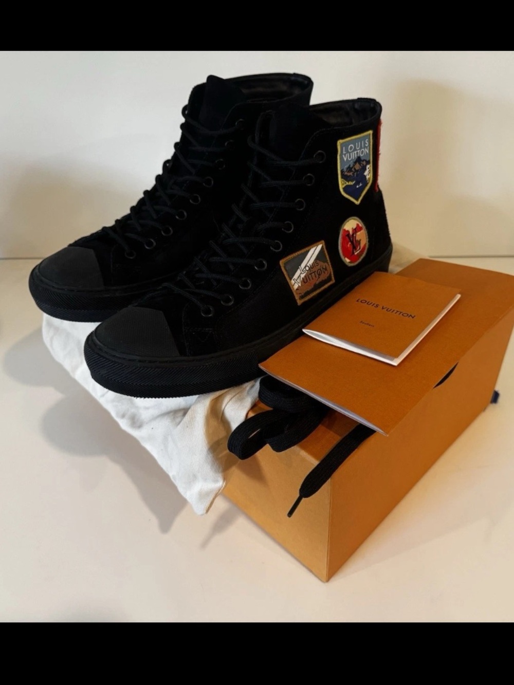 Louis Vuitton Tattoo High Top Sneakers Size 9 Black Canvas Suede LV